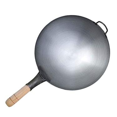 Imagem de Wok de ferro fundido, woks e frigideiras, wok chinês com fundo redondo wok, frigideira, frigideira, wok grande profissional, wok multiuso, 40 cm/16 polegadas () interesting