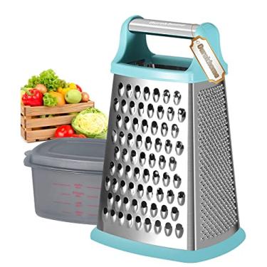 Imagem de Ourokhome Ralador de queijo com alça, ralador de caixa de aço inoxidável, fatiador de vegetais de cozinha de 4 lados, raspador com recipiente para parmesão, repolho, gengibre, limão, chocolate, coco