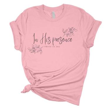 Imagem de Camiseta feminina cristã em His Presence There is Joy Camiseta de manga curta, rosa, XXG