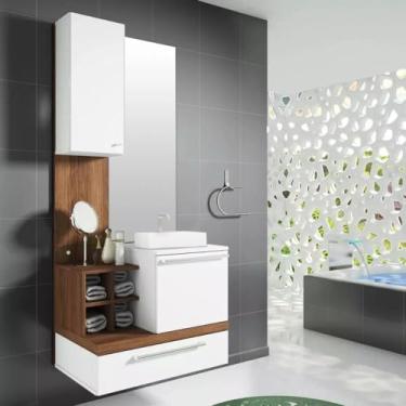 Imagem de Gabinete para Banheiro 60cm em Mdf com Espelho Arte Cas Alteza Branco Marrom
