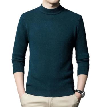Imagem de KANG POWER Suéter masculino de caxemira meia gola rolê suéteres masculinos pulôver de malha para homens jovens malha slim suéter masculino, Blackish En8, G