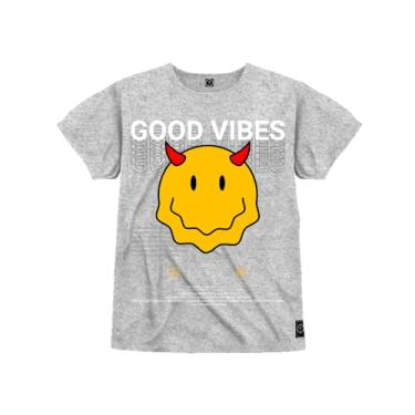 Imagem de Camiseta Infantil Estampada Algodão Premium Good Vibes Cinza 14
