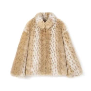 Imagem de N&B collection Casaco feminino de lã estampado primavera e inverno casaco felpudo casaco cardigã fofo sobretudo, Amarelo, M