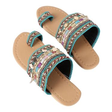 Imagem de COLLBATH 1 Par Chinelos étnicos Boho chinelos femininos pantufa sandalia sandálias de bico fino sandálias femininas estilo étnico Roupas Femininas mulheres Parte superior: pano