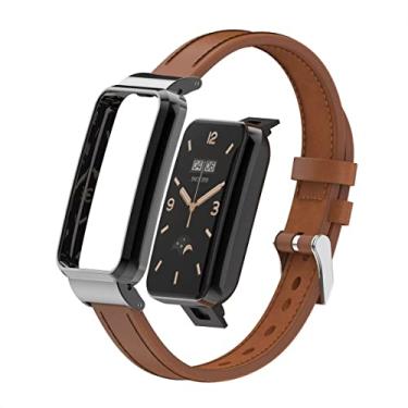 Imagem de T-BLUER Compatível com Xiaomi Mi Band 7 Pro, pulseira de substituição de couro Mi Band 7 Pro, acessórios com moldura de metal para Xiaomi Mi Smart Band 7 Pro, marrom
