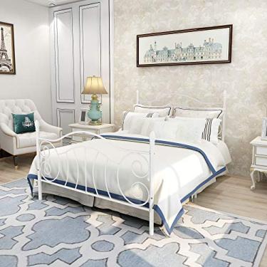 Imagem de Estrutura de cama de casal para quarto, estrutura de cama de metal, base de colchão com cabeceira e estribo, montagem rápida e resistente, sem necessidade de mola branca, 198 cm C x 138 cm L x 117 cm