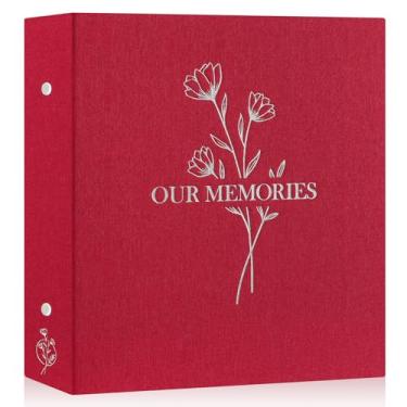 Imagem de Lanpn Álbum de fotos 10 x 15 cm com 1000 bolsos, extra grande capacidade linho NOSSAS MEMÓRIAS capa dura livro de fotos grande que comporta 1000 fotos verticais e horizontais vermelho