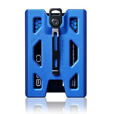 Imagem de GOVO Porta-crachá T4 – Porta-crachá durável de policarbonato/porta-crédito com clipe de metal e 4 compartimentos para cartões (comporta 1 a 4 cartões) (azul)
