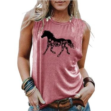 Imagem de Camisetas femininas de equitação floral cavalgada camiseta casual sem mangas colete gráfico bonito presente para amantes de cavalos, rosa, G