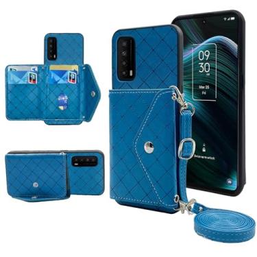 Imagem de Furiet Capa carteira compatível com TCL Stylus 5G 2022 com alça de ombro transversal e suporte de couro para cartão de crédito, acessórios para celular TLC Stylo G5 6.81 T779W feminino azul
