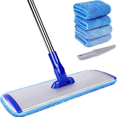 Imagem de Esfregão profissional de microfibra Conliwell de 45,72 cm, 4 esfregões reutilizáveis laváveis, esfregão plano com alça de aço inoxidável, sistema de limpeza de piso, esfregão molhado e poeira para madeira, vinil, laminado, limpeza de azulejos
