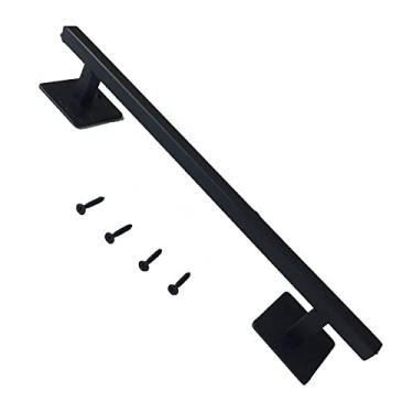 Imagem de Maçaneta de porta de celeiro feita à mão em preto nivelado com base longa Puxador para gabinete de porta de portão, B 320 mm