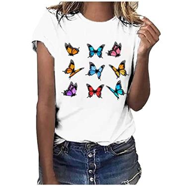 Imagem de Camisetas brancas femininas 2024 verão libélula borboleta gráfico tops manga curta gola redonda blusas básicas túnica casual, Z11 Rosa choque, P