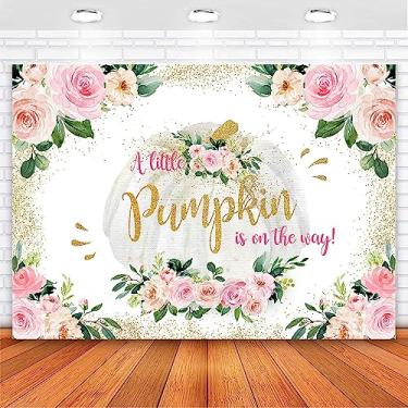 Imagem de Avezano Pano de fundo de chá de bebê de abóbora outono floral outono bolinhas de abóbora fundo de chá de bebê Um pouco de abóbora está a caminho cenários para meninas (25 x 20)