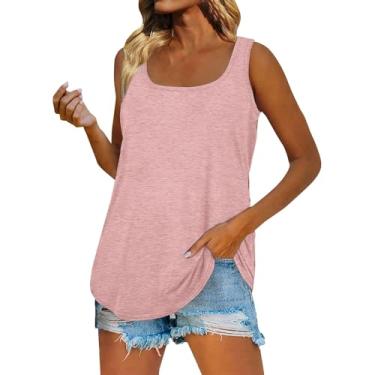 Imagem de Camiseta regata feminina de verão sem mangas gola quadrada cor sólida 2024 blusa elegante casual solta túnica, rosa, 3G