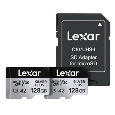 Imagem de Lexar Cartão micro SD prata profissional de 128 GB (pacote com 2), UHS-I, C10, U3, V30, Full HD e 4K, cartão de memória microSDXC de até 205/150 MB/s, para videomakers, jogadores (LMSSIPL128G-B2ANU)