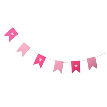Imagem de Faixa rosa com estrelas de feltro para festa de chá de bebê - 6 peças para presente de guirlanda de batismo e aniversário, decoração de 3 m para celebrações internas e externas