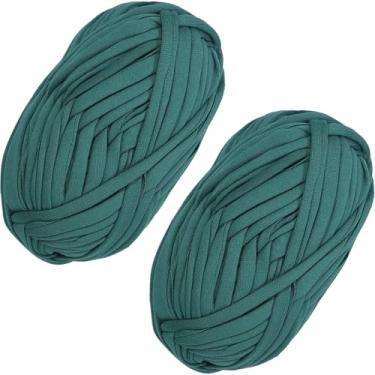 Imagem de 2 peças de tecido elástico de crochê para tricô DIY, fio grosso de espaguete para mão, faça você mesmo, cobertor, almofada, projetos de crochê, decoração de casa (verde escuro)