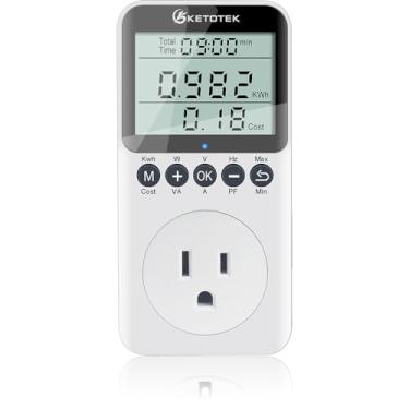 Imagem de KETOTEK Watt Meter Power Meter Plug Monitor de uso de eletricidade para casa, monitor de energia com visor LCD, tomada de quilowatt, medidor de tensão, medidor de consumo de energia, proteção contra