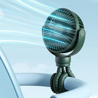 Imagem de JISULIFE Ventilador de carrinho portátil de 4000 mAh operado por bateria com 4 velocidades, mini ventilador recarregável por USB com tripé flexível rotativo de 360° para portáteis/mesa/assento de