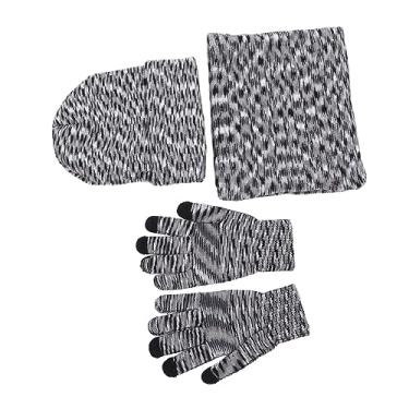 Imagem de Gorro Quente de Inverno, Conjunto de Luvas de Cachecol, Chapéu de Malha, Conjunto de Luvas para Homens e Mulheres, Flor Cinza