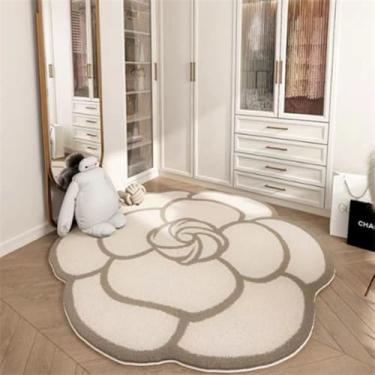 Imagem de Rosa de pelúcia tapete redondo camélia irregular tapete penteadeira cadeira tapete meninas quarto vestiário decoração casa, e, 100x100cm