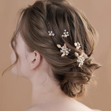 Imagem de Grampos de cabelo de casamento pérola, design em forma de estrela com folhas, conjunto de 5