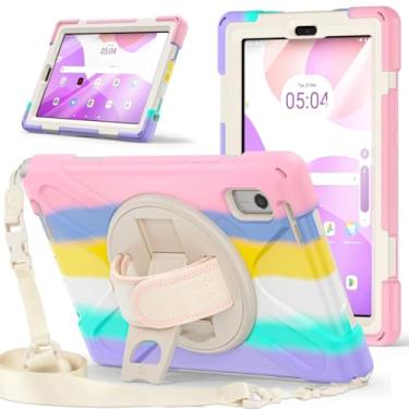 Imagem de Capa infantil à prova de choque segura para PC + alça de ombro de silicone para tablet Lenovo Tab M9 2023 9,0 polegadas TB-310FU TB-310XU (rosa colorido, para Lenovo Tab M9)