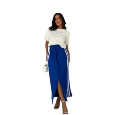 Imagem de Conjunto Saia Longa em Moletom Listra Lateral T-Shirt Básica-Feminino