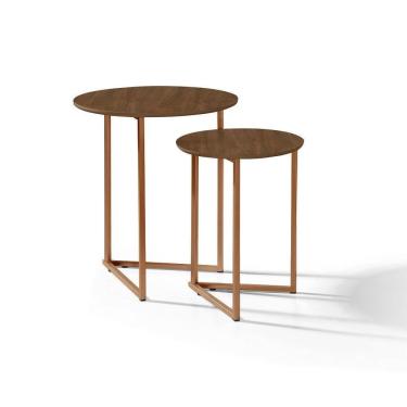 Imagem de Mesa Lateral Apoio De Sala Pé De Ferro Estilo Industrial