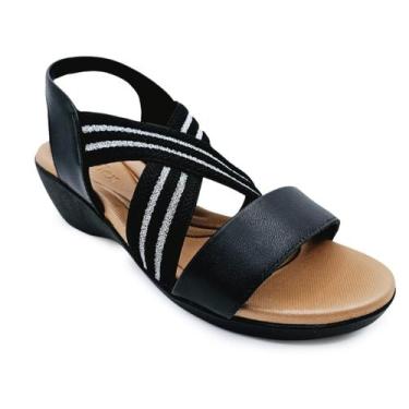 Imagem de Sandália Usaflex Anabela com Elástico Cruzado, Preto, 36