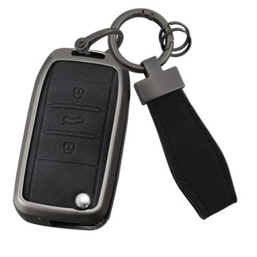 Imagem de HIBEYO Capa de chaveiro compatível com MG3 MG5 MG6 MG7 MG ZS GT GS 350 360 750 W5 Acessórios de couro e liga de zinco compatíveis com Roewe RX5 Smart Remote Key Case-B tipo preto