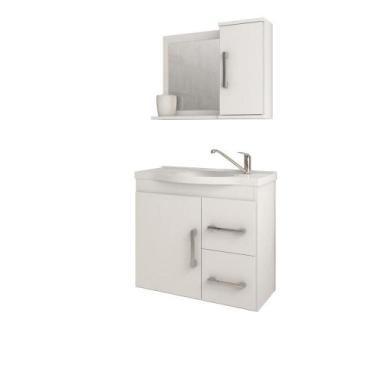 Imagem de Gabinete Para Banheiro Com Lavatório E Espelho Vix Branco MGM Móveis 6