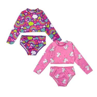 Imagem de Kit 2 Conjuntos Praia Menina Blusa + Calcinha Proteção Solar - Jagar, 