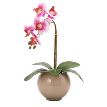Imagem de Arranjo De Orquídea Artificial Silicone Com Vaso Vidro - Floralis, Ros