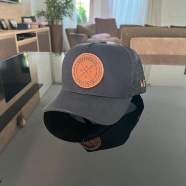 Imagem de Boné Vrt Brim Preto Patch Camurça Aba Inferior Caramelo Em Sarja