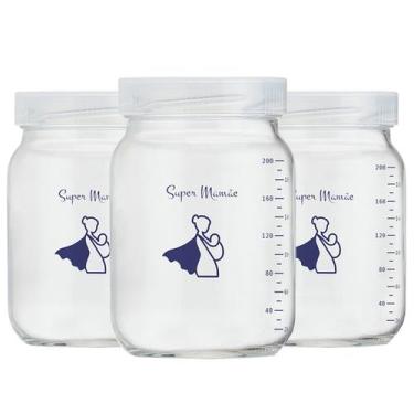 Imagem de Kit com 3 Potes de Vidro para Armazenar Leite Materno 200ml Com Gradua