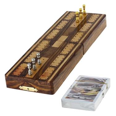 Imagem de Ajuny Traditonal Wooden Cribbage Board Game with Metal Pegs and Cards with Storage Area Board Size 5x3x1.5 Inches