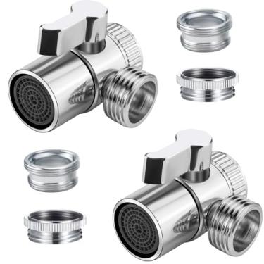 Imagem de Tsinhwang Pacote com 2 Válvula de desvio de torneira com aerador, divisor de torneira de pia de latão, conecte com mangueira de chuveiro/mangueira de jardim/máquina de lavar portátil, com adaptadores