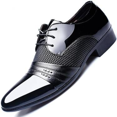 Imagem de Sapato social masculino 2024 de couro envernizado, sola macia, respirável, malha casual, Oxford, Preto, 46