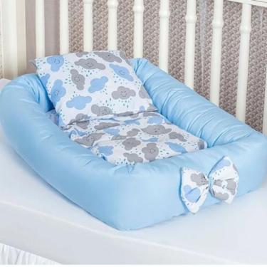Imagem de Ninho Para Bebês Nuvem Azul 4 Peças Com Travesseiro Macio - BruceBaby 