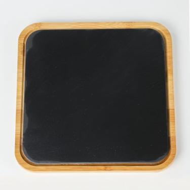Imagem de ACKEIVTO Bandeja de bambu tábua de servir ardósia, tábua de queijo, placa de servir bife, prato de queijo, tábua de charcutaria para casamento de inauguração de casa (fang25)