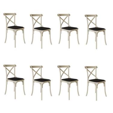 Imagem de Kit 8 Cadeiras Katrina Assento Corano Preto Aço Off White - NEW GREEN,
