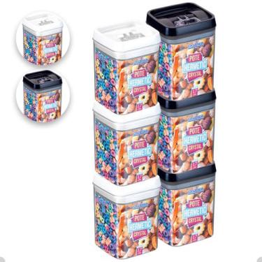 Imagem de 6 Pote Hermético Acrílico Quadrado Médios Com Trava 1700ml - Injeplast