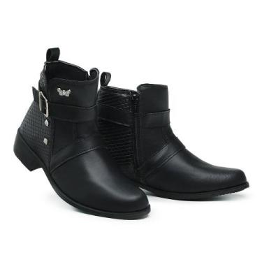 Imagem de Coturno Feminino Cano Curto Salto com 3,5Cms Casual - GMM SHOES, Preto