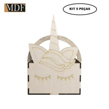 Imagem de Cesta de Unicornio com Alça para Decoração Kit 5 Un. Mdf Madeira Gel B