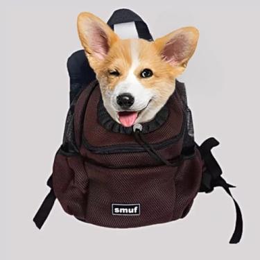 Imagem de Mochila para Transportar Cães e gatos, Mochila para Animais de Estimação, Acolchoada com Ventilação Ideal para Levar seu Pet, Bolsa Transporte Animais, pequeno e médio porte. (Marrom, Médio)
