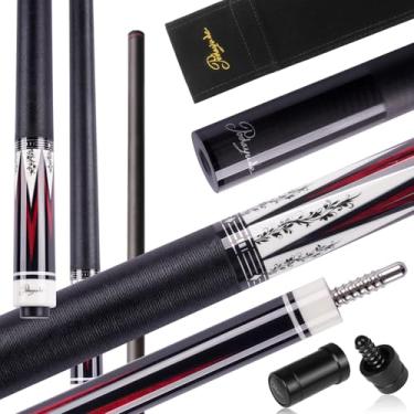 Imagem de PODAYUDE Bastões de taco de sinuca de fibra de carbono - 2 peças de taco de bilhar de baixa deflexão de 147 cm com junta de 0,9 cm x 8 pontas de 12,5 mm com bolsa de veludo, [Peso ajustável] 538 g