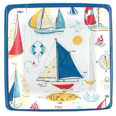 Imagem de Pratos de salada de papel quadrado divertido com o navio Caspari para a costa, 16 unidades