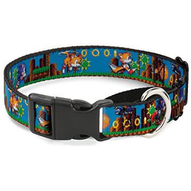 Imagem de Buckle-Down Coleira para cachorro Martingale Sonic Tails 2 Enemies Rings Game Scene Azul Marrom Verde 28 a 48 cm de largura